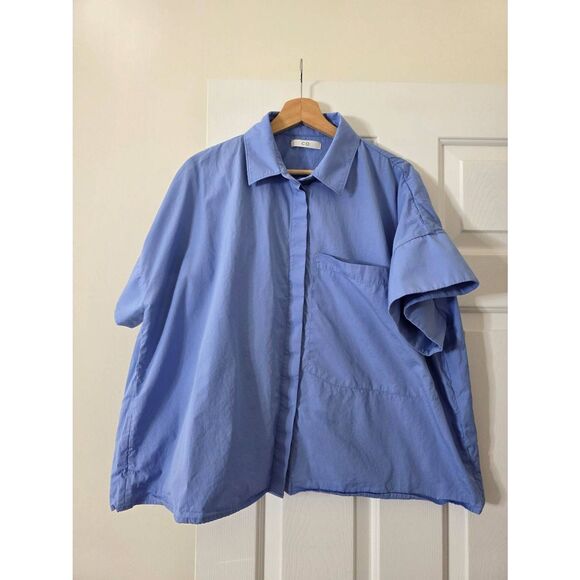 CO Cotton Poplin Blue Blouse Shirt L $595 - Picture 3 of 9